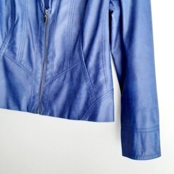 CONRAD C Faux Leather Women's Short Full-Zip Front Jacket Blue Sz 4 Flawed - Picture 5 of 12